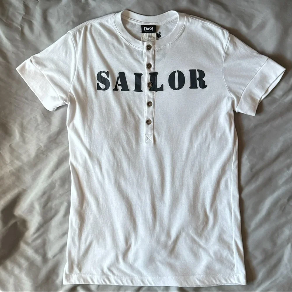 ON HOLD! Vintage D & G Dolce And Gabbana 2000s Sailor Henley Tshirt L Y2K D&G - Picture 10 of 11